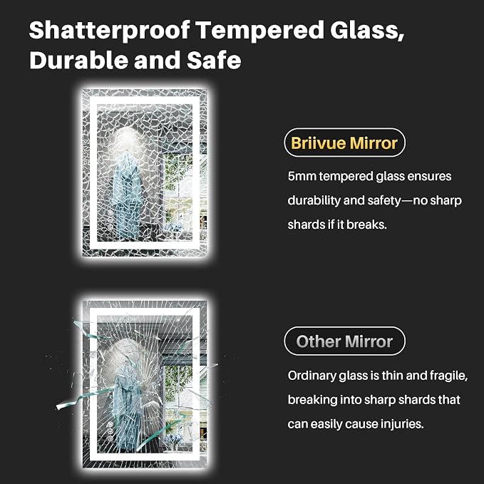 24x32 LED Bathroom Mirror, Dual Lit Anti-Fog Wall Vanity Mirror | 3 Color Dimmable, Memory Function, Shatter-Proof Tempered Glass, ETL Listed, IP54 Waterproof Horizontal/Vertical