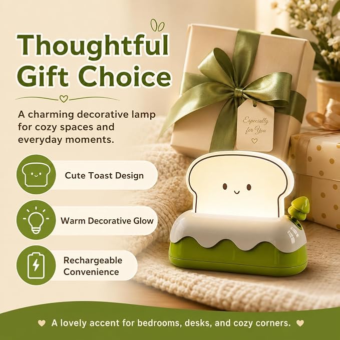 L LOHAS LED Cute Toaster Night Lights for Kids, Kawaii Stuff Bread Desk Lamp with Smile Face, Rechargeable Desk Decor for Bedroom, Besides, Dinning, Nursery Night Light for Kids, Boys, Girls, Gifts