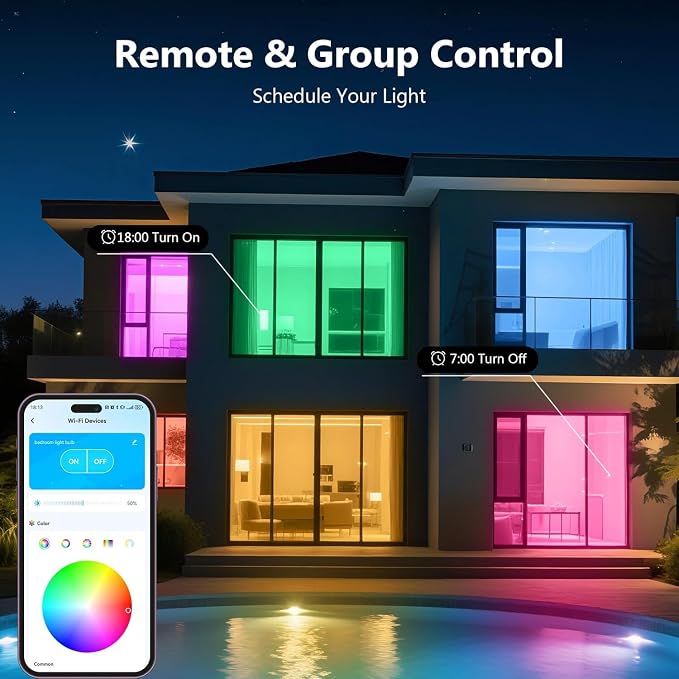 DAYBETTER Smart Light Bulbs,Compatible with Alexa & Google Home | 4Pack A19 E26 Bulbs, 800LM 60W Equivalent,Dimmable RGB+CCT Color Changing,2.4GHz WiFi & Bluetooth,Music Sync,Preset Scenes