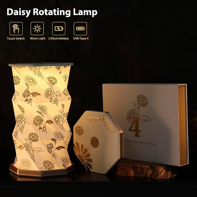 Birthday Flower Folding Lamp, Paper Lantern Lights, Japanese Gifts | Rechargeable Paper Light, Elegant Gift Box – Ideal Anniversary, Birthday Gift for Women, Mom, Grandma-White Daisy