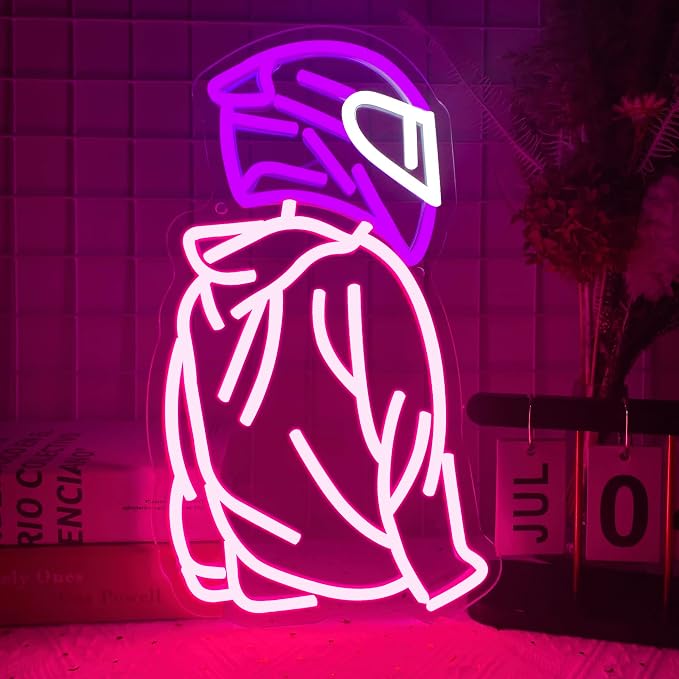 Motorcyclist Neon Signs for Wall Decor,Dimmable Cool Motorcycle Helmet Neon Sign,Usb Powered Business Garage Neon Light for Man Cave Auto Repair Shop Birthday Gifts(8.6 * 14.9in)