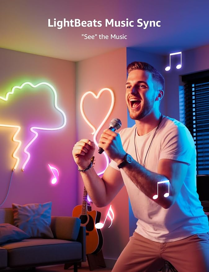 Lepro N1 AI Smart RGB Rope Lights for Christmas, Personalized AI Lighting Designer, LightBeats Music Sync, Color Segment DIY, Voice Control Via App, 32.8ft Wi-Fi & Bluetooth LED Strip Lights