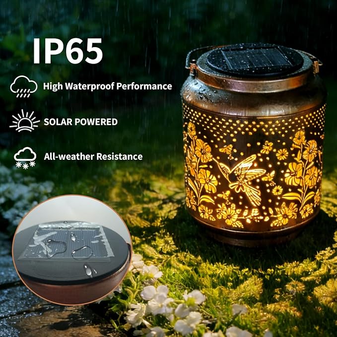 Hummingbird Solar Outdoor Waterproof Lantern Garden Decor Birthday Gifts for Women Mon Grandma Metal Hanging Solar Lights Outside LED Lanterns for Yard Patio Lawn Pathway Landscape (Hummingbird)