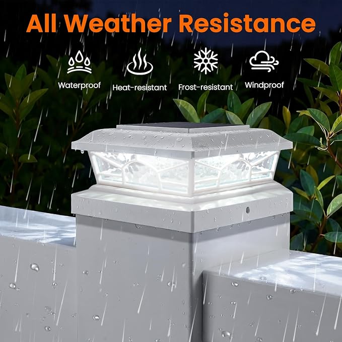 4x4 3.5x3.5 Solar Post Cap Lights 12-Pack White | 2 Modes (Warm/Cool White), 16LEDs, for Wooden/Vinyl Posts, IP65 Waterproof, Outdoor, for Fence, Deck, Patio, Yard, Porch