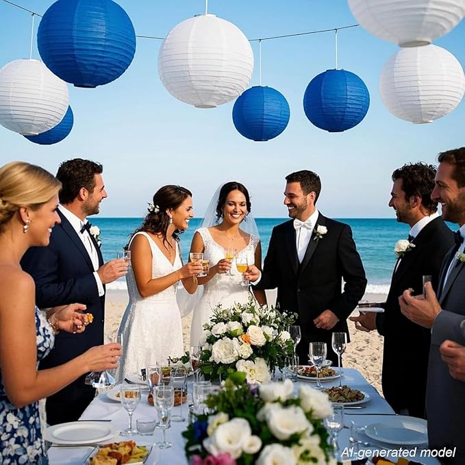 LIHAO 10pcs Blue Paper Lanterns, Graduation Party Classroom Decor | Chinese Lantern, Easy Assembly, Hanging Decor, Graduation & Wedding Decorations
