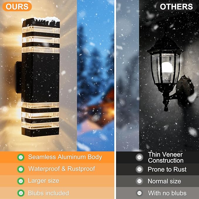 LMP Dusk to Dawn Outdoor Lighting,Aluminum IP65 Waterproof Wall Porch Light | Up and Down, 3000K 5W G10 Bulbs Included, ETL Certified, Outside Wall Exterior Lighting Fixtures for House,Front Door,Garage