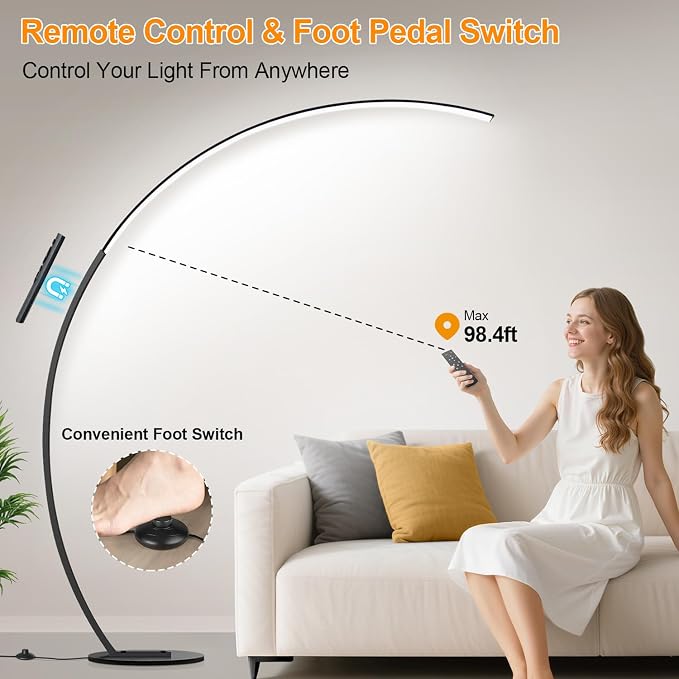Nintiue Dimmable Floor Lamp with 3 Color Temperatures, Super Bright Arc Floor Lamps for Living Room, Modern Standing Tall Lamp with Remote Control Reading Floor Lamp for Bedroom Office.