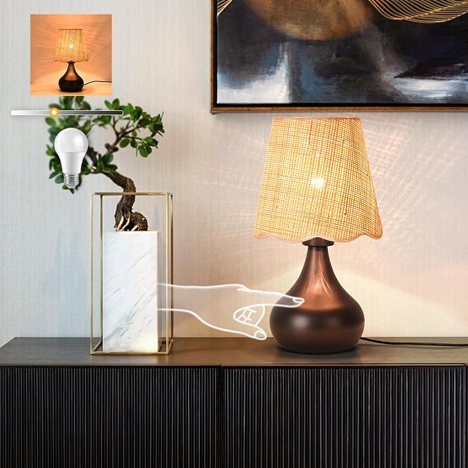 Ziqqeelam Oil Rubbed Bronze Small Table Lamp Touch Control, Farmhouse Bedside Lamps for Nightstand, Vintage Small Table Lamps for Small Spaces for Bedroom, Kitchen Counter, End of Table, Office