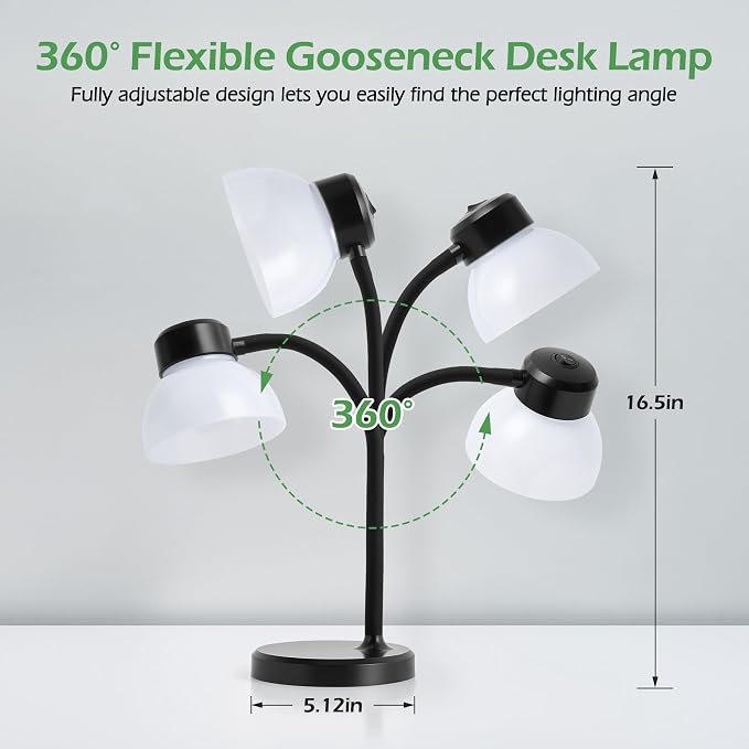 Desk Lamps for Home Office,Small LED Reading Lamp,5000K Eye-Care Desk Light | Desk Lamps for College Dorm, Kids Study Table, Bedroom , Flexible Gooseneck, Compact Small Table Lamp, Space-Saving Design