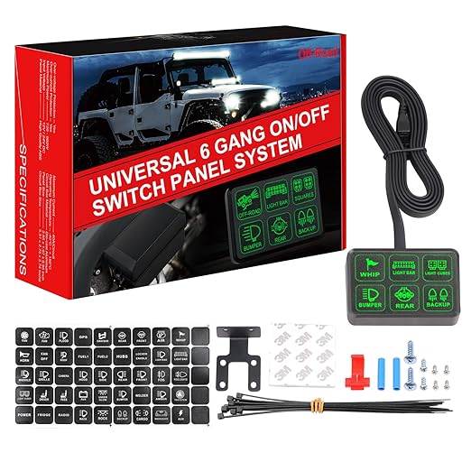 6 Gang Switch Panel, Niking Auto Universal Circuit Control Box Relay System On-Off Button Switch Pods LED Car Touch Switch Kit for Trucks Marine Boat ATV UTV SUV Camper