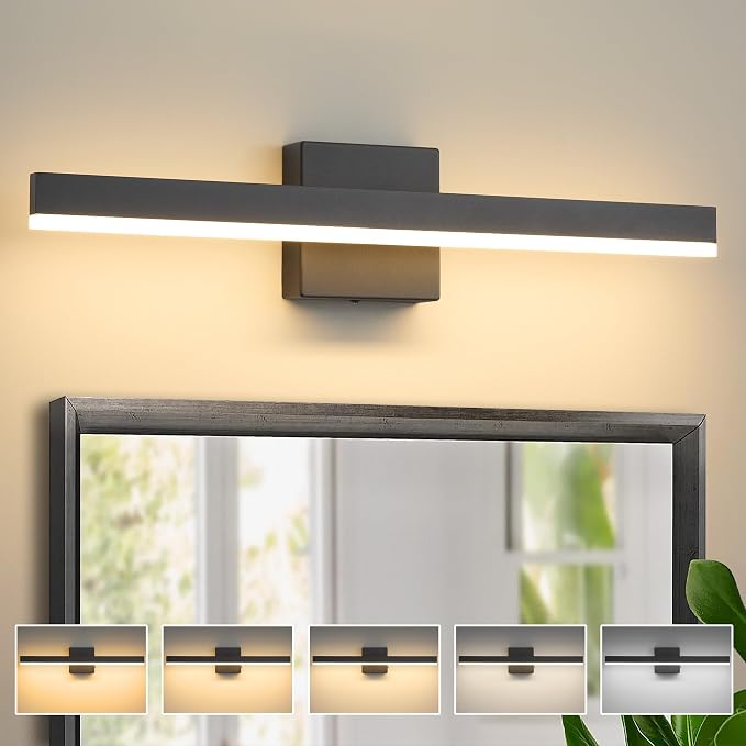 Black Bathroom Vanity Light Fixture 23.6'' 20W Dimmable 5CCT LED Hardwired | Bathroom Light Fixture Over Mirror, Bathroom Wall Sconce, Rust-resistant, ETL Certificated, 2700K/3000K/3500K/4000K/5000K