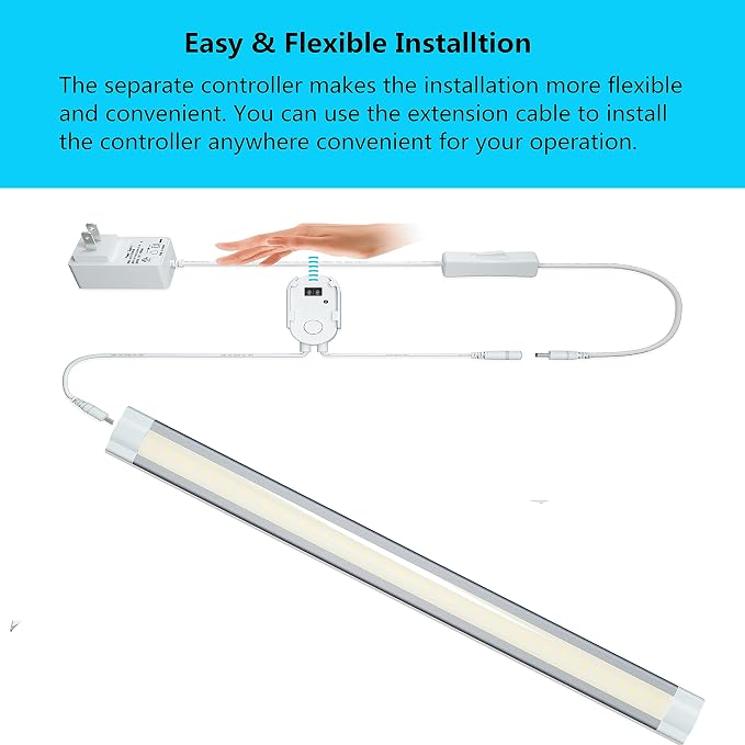 Under Counter Lighting Plug in LED Under Cabinet Lights for Kitchen,Shelf,20Inch Slim Undercabinet Lights,Manual Sensor Dimming,6000K Cold White,Over Sink,Underdesk,Work Table Lighting Bars,1pcs