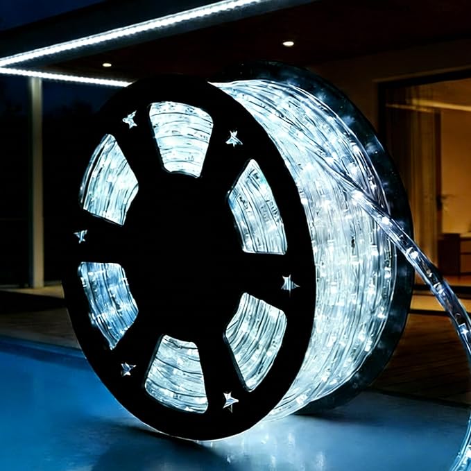 LED Rope Lights, 100Ft 110V Waterproof Rope Lights for Outside, Outdoor String Lights, Ideal for Eaves, Backyards Garden, Christmas Decoration(Cold White)