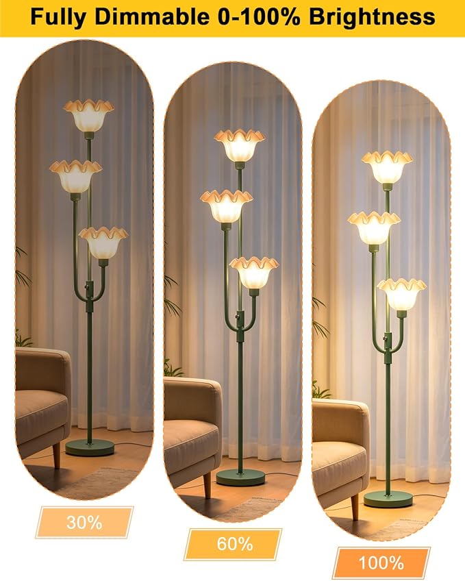 Lightdot 66IN Flower Floor Lamp 3-Lights Vintage Dimmable Floor Lamps with 3000K Warm White Bulbs Included for Wedding Party Modern Tall Standing Lamp for Living Room/Bedroom/Sofa Beside/Corner Decor