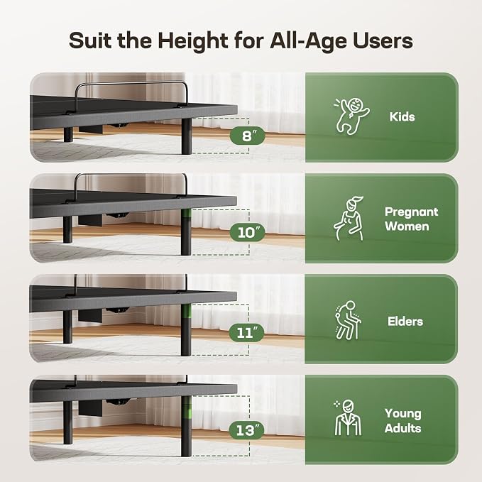 Marsail Full Adjustable Bed Base with Massage, 4 Ports USB A&C Bed Frame with Under-Bed Nightlight, 3 Minutes Fast Assembly, Wireless Control Adjustable Bed with 4 Height Options
