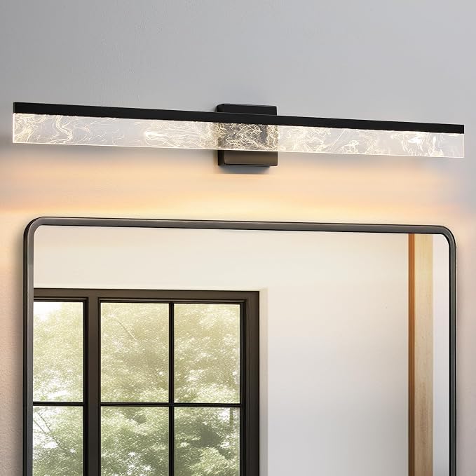 AIJIASI Bathroom Light Fixtures Over Mirror, 39 Inch Bathroom Vanity Light Black LED Vanity Light Bar, 28W Dimmable Modern Bath Vanity Lighting Fixtures Wall Mount 3000K