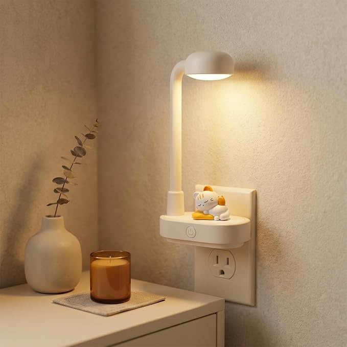 Decorative Night Lights Plug into Wall, Cute Cartoon Cat Night Light with On/Off Switch, 3-Color Dimmable Brightness, Home Decor Birthday Gift for Kids, Ideal for Bedroom, Bathroom, Kitchen, Hallway