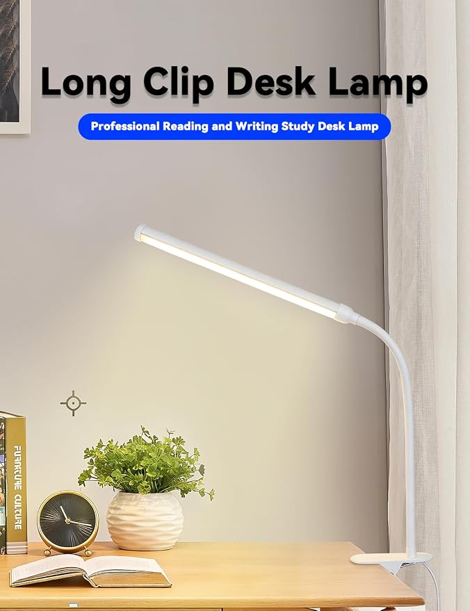 2 Pack LED Desk Lamp with Clamp, Desk Lamps for Home Office Three Colors Dimming, Computer Desk Monitor Light Bar Curved, Clip on Reading Accessories Lighting, Work from Home Essentials