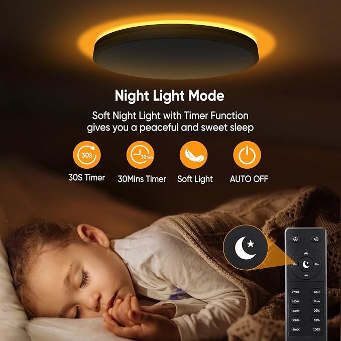 18 Inch Flush Mount Ceiling Light with Remote Control & Night Light, 5CCT Dimmable Ceiling Light Fixture, 43W 4300LM 2700K-6500K Adjustable LED Ceiling Lights for Bedroom Kitchen Living Room