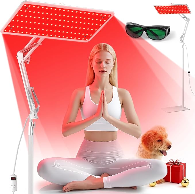 Morfone Red Light Therapy for Body Face Tri-Wavelength 660nm, 850nm, 940nm | LED Infrared Light Therapy Lamp Panel with Adjustable Stand Protective Glasses, Home Use, Gift for Women Girl, White M