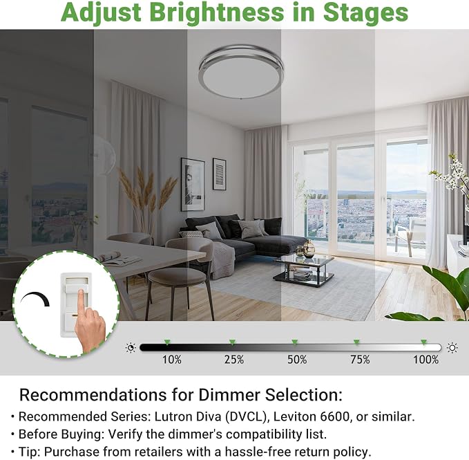 zemty 10Inch Brushed Nickel LED Flush Mount Ceiling Light Fixture, Dimmable &5CCT(3000K-6500K) Adjustable, 15W IP44 Damp-Rate Ceiling Lamp for Hallways, Bathrooms, Closets, Laundry Rooms-2Pack