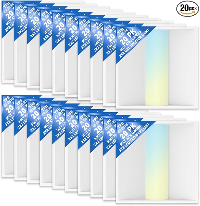 20Pack 2x2 FT LED Center Basket Troffer Light, 5CCT Color Tunable 3000/3500/4000/5000/6500K, Watt Adjustable 40W/35/30/25/20W, 0-10V Dimmable Drop Ceiling Lights, 120-277V-ETL Qualified