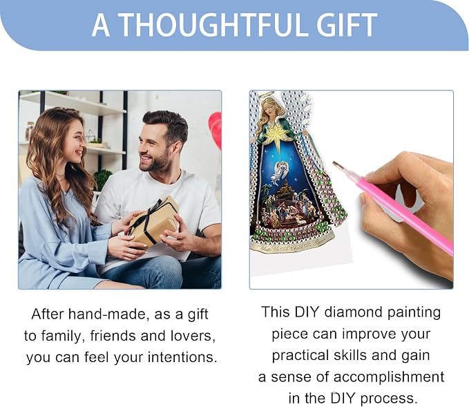 JISHSHAY Diamond Painting Night Light Diamond Art Table Lamps Gem Art LED Lights Gem Painting Desk Lamp Mosaic Kits for Adults DIY Kits for Adults Paint by Numbers Virgin Mary Madonna