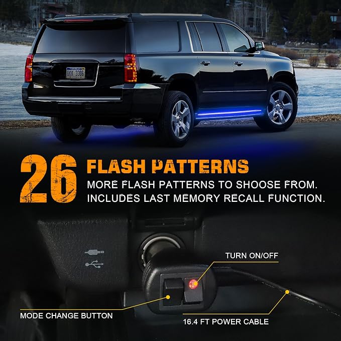 2 Pack 70 inch Blue Emergency Lights 864 LED Running Board Lights | Flashing Warning Hazard Safety Strobe Light Strip w/ Waterproof Flexible tube for Vehicles Trucks Pickup