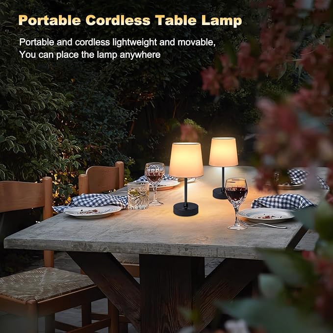 Wowag Small Cordless Table Lamp,5000mAh Rechargeable Battery Operated Desk Lamp,3 Colors & 7 RGB Stepless Dimmable, Portable Touch Wireless Lamp for Bedroom,Dining Table,Restaurant 2 Pack (White)