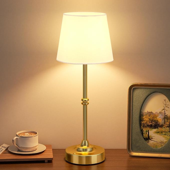 Kakanuo Cordless Table Lamp, Rechargeable Battery Operated, Brass, 1 Pack | 4000mAh Battery, USB-C Charging, 3000K Warm Light, Touch Control, Stepless Dimming, Bedside, Dining Table, Living Room