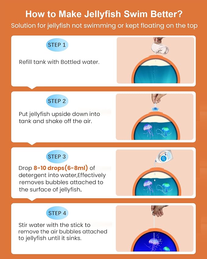 Jellyfish Lamp for Sleep Anxiety Calming Light for Bedroom(Cosmic Orange) | Whisper-Quiet Sensory | 7 Soft Color Modes | Adjustable Water Flow | 8H Auto-Off Timer | Rounded Tank Lamp Gift for All Ages
