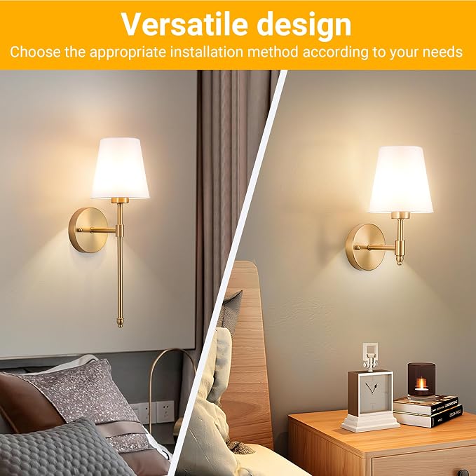 Vimhou Peel and Stick Wall Sconces, Stick On Wall Sconce Set of 2, Battery Operated Wireless Wall Light, No Drill Adhesive Wall Lamp, Corn Bulb with 10000mAh Rechargeable Battery, Bedroom Wall Decor