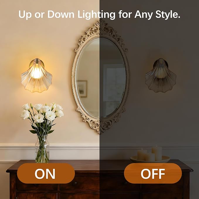 Vintage Battery Operated Wall Sconces with Remote, Amber Rechargeable Wireless Wall Sconces with Magnetic LED Bulbs, Indoor Shell Shaped Wall Lights for Living Room, Bedroom, Doorway, Set of 2