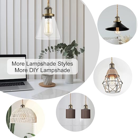 15.4ft Pendant Light Cord Kit, Industrial Vintage Plug in E26 Socket Hanging Light with Switch, Hemp Rope Hanging Light Fixture for Pendant Lamp Farmhouse Lamp Cable DIY