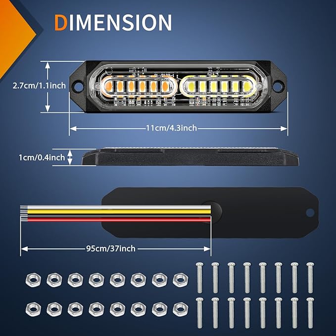 Nilight 8PCS Led Strobe Lights 12LED Amber White Emergency Light 12V 24V Surface Mount Flashing Warning Hazard Beacon Lights Ultra Slim Sync Feature Mini Grille for Cars Trucks Off Road Vehicles SUV