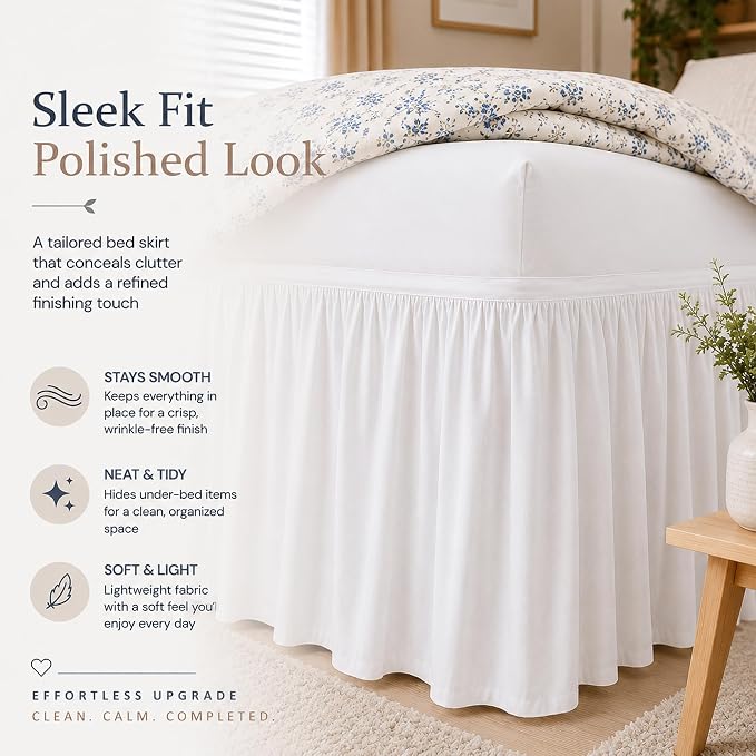 Cottingon Dorm Bed Skirt Twin XL 46" with Split Corners, 100% Microfiber Soft and Stylish, College Room Essential, Extra Long Dust Ruffle for Extended Beds, White