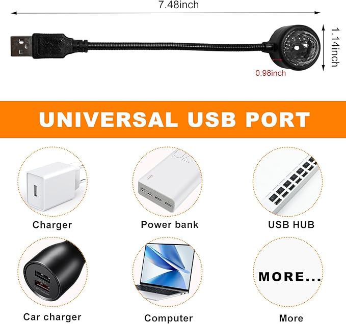 2 PCS USB Star Night Light Projector, Portable Car Roof Sound Activated Atmosphere Lamp, Adjustable Auto Interior Atmosphere Decorative Light for Vehicle, Bedroom, Ceiling, Party