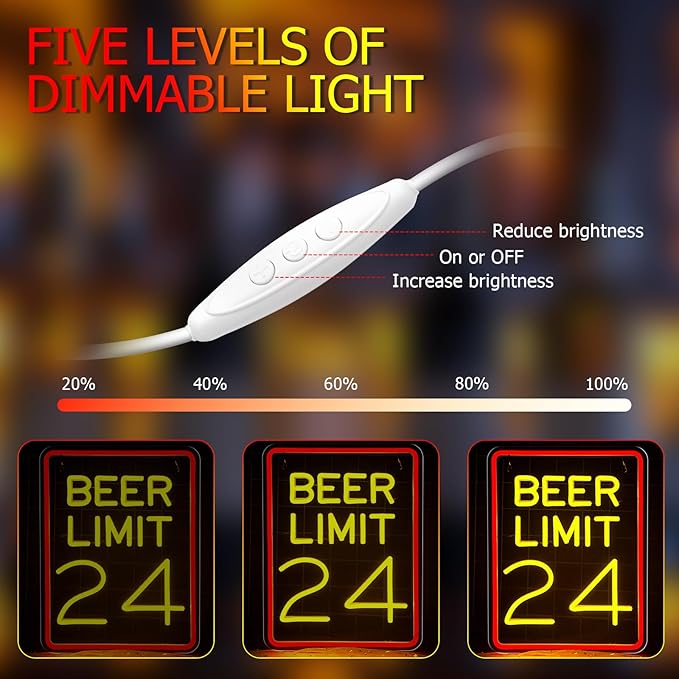 Beer Neon Sign for Wall Decor Dimmable Beer Limit 24 Neon Light Sign Bar Led Sign for Man Cave Home Bar Pub Restaurant Basement Garage Bistro Hotel Birthday Party Decor Gifts