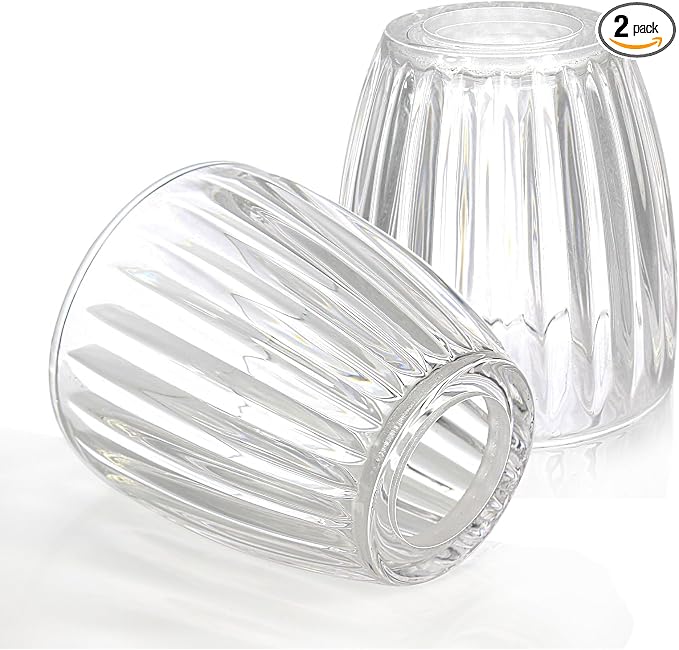 HiBay 2-Pack Lampshades, Clear Striped Bell Glass Shades | Lighting Fixture Accessory Lampshade Cover Replacement, Fit for E12 Base Pendant Lights Table lamp Sconce Chandeliers