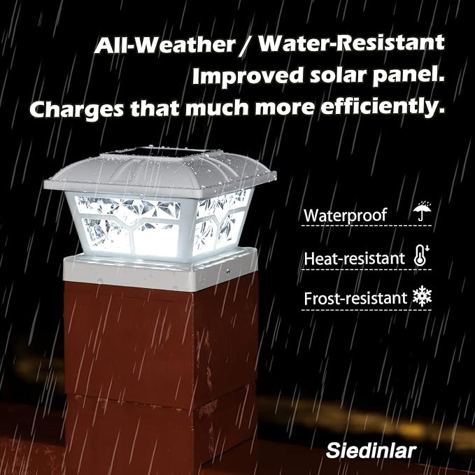SIEDiNLAR Solar Post Cap Lights Outdoor 2 Color Modes 8 LEDs for 4x4 5x5 6x6 Wooden Vinyl Posts Fence Deck Patio Decoration Warm White & Cool White Lighting White (10 Pack)