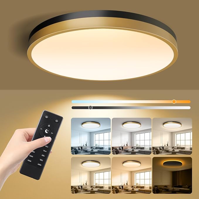 13 Inch Flush Mount Ceiling Light with Remote Control & Night Light, 5CCT Dimmable Ceiling Light Fixture, 25W 2500LM 2700K-6500K Adjustable LED Ceiling Lights for Bedroom Kitchen Living Room