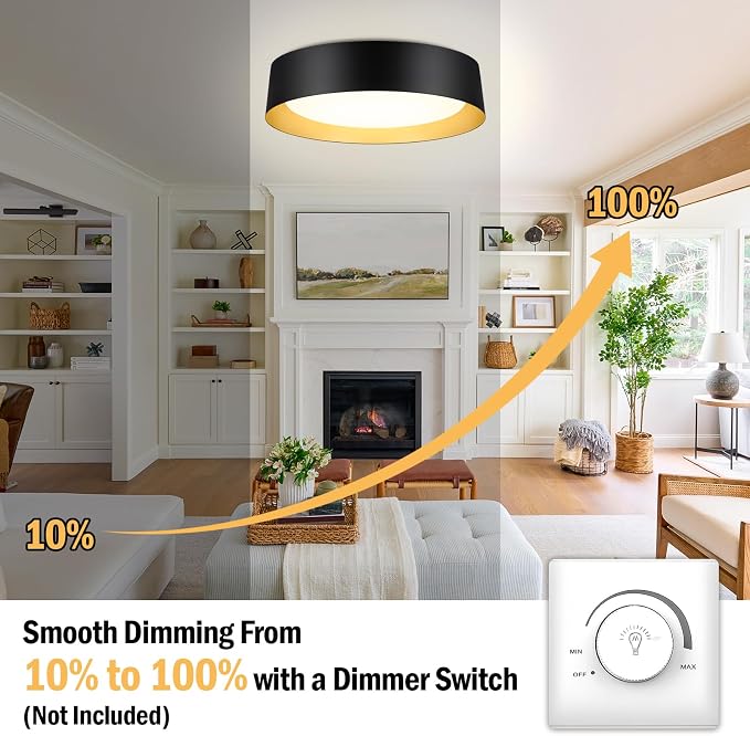 Flush Mount Ceiling Light, 16in Modern Ceiling Light 5 Color Temperature | 30W Bathroom Ceiling Light Fixture, 3000LM Dimmable LED Flush Mount Light for Bedroom, Hallway, Kitchen, White and Gold