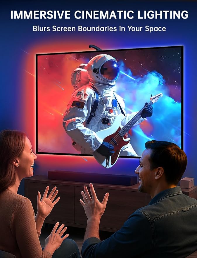 TV Backlight with Sensor Sync, 11.5ft RGB LED Light Strip for 32–50” Screens, Smart App Control, Game & Music Sync Lighting