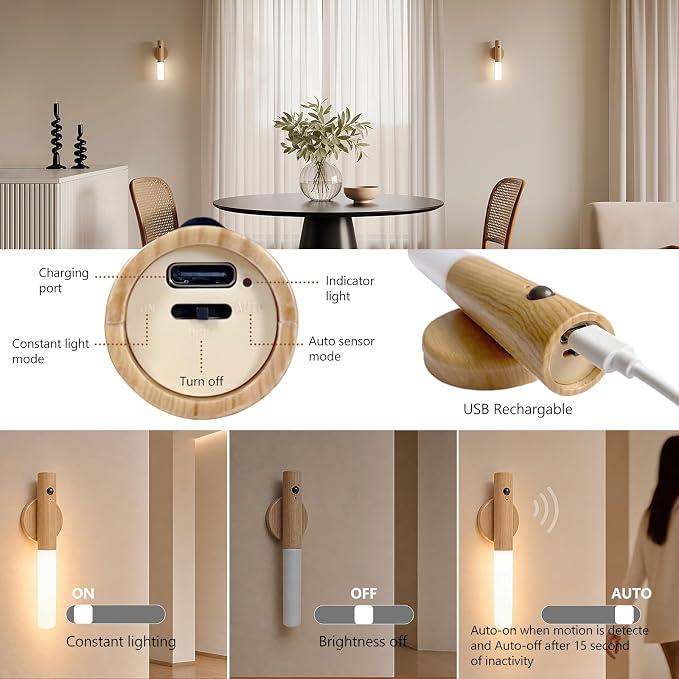 Motion Sensor Wall Lights, Rechargeable Battery Operated Wall Sconce, 1PC | LED Sconce or Handheld Lighting, Automatic Induction & Constant Light, Magnet Magnetic Base, for Hallway,Stairway,bedroom
