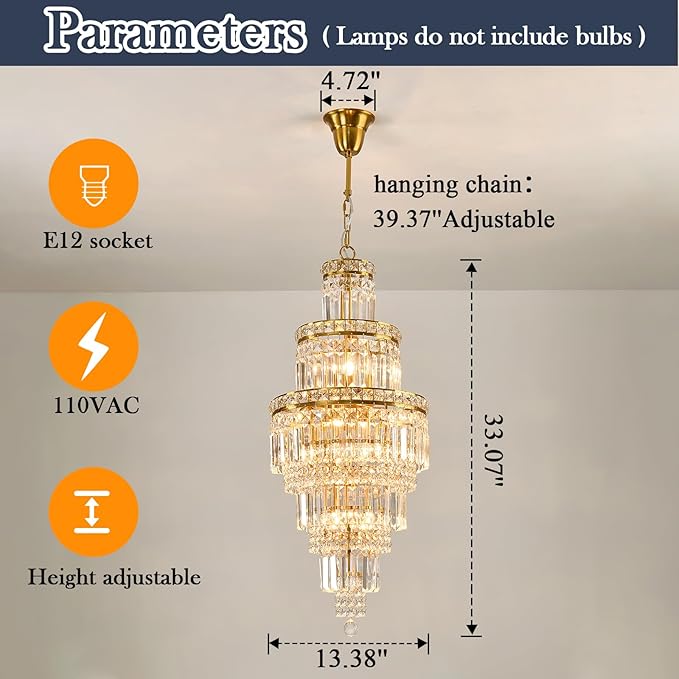 YYJLX Modern Crystal Chandelier 8 Light Long Chandelier for High Ceiling Luxury Gold Hanging Pendant Light for Dining Room Living Room Staircase Foyer Entryway