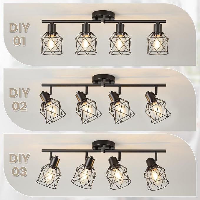 4-Light Kitchen Track Lighting, Island Lights, Farmhouse Ceiling Light | Adjustable Light Heads Rotate To Direct Light Where Needed, With Standard E26 Base For Kitchen Hallway Dining Room