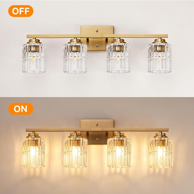TALOYA Black 4-Light Bathroom Vanity Light with Fluted Cylinder Glass Shade | Modern Vanity Lighting Fixtures, Bathroom Lights Over Mirror, Wall Mount Mirror Light Fixtures for Bathroom Hallway Bedroom