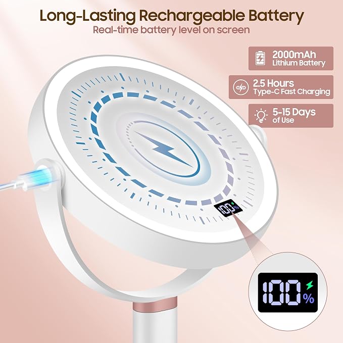 Makeup Magnifying Mirror with Light 30X/1X, Digital Display, 2-Sided Touch Control, Makeup Mirror with 3 Color Lights,360° Rotate, Height Adjustable Lighted Magnifying Mirrors for Desk Travel