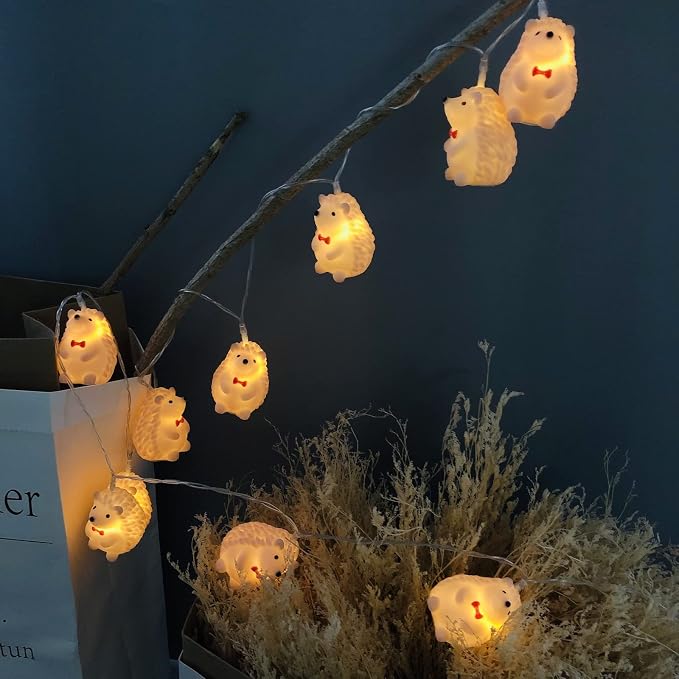Hedgehog String Lights 5.4ft 10 LED Pets Fairy Llights Battery Operated Animal Night Lights for Children Bedroom Home Holiday Decortion (Hedgehog, 1.65m/10LED)