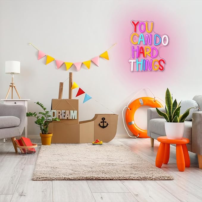 You Can Do Hard Things Neon Sign Dimmable LED Neon Signs for Wall Decor Neon Light Kids Wall Art Positive Classroom Decor USB Neon Light for Bedroom Birthday Party Classroom Backdrop Aesthetic Decoration